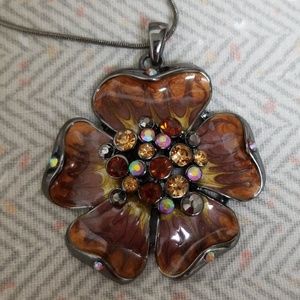 Sparkly Rhinestone and Enamel Flower Necklace